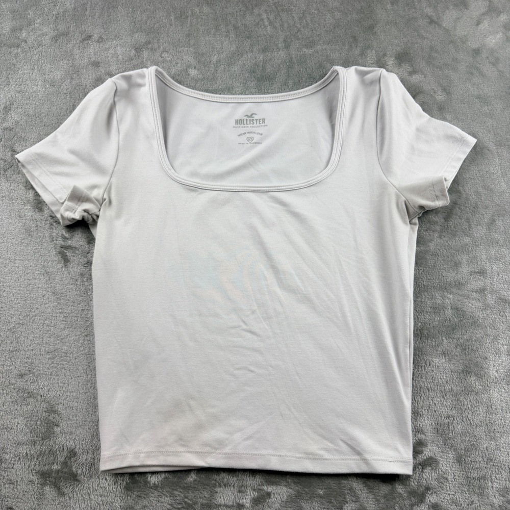 Hollister Must-Have Womens XS Collection White Square Neck Short Sleeve Crop Top